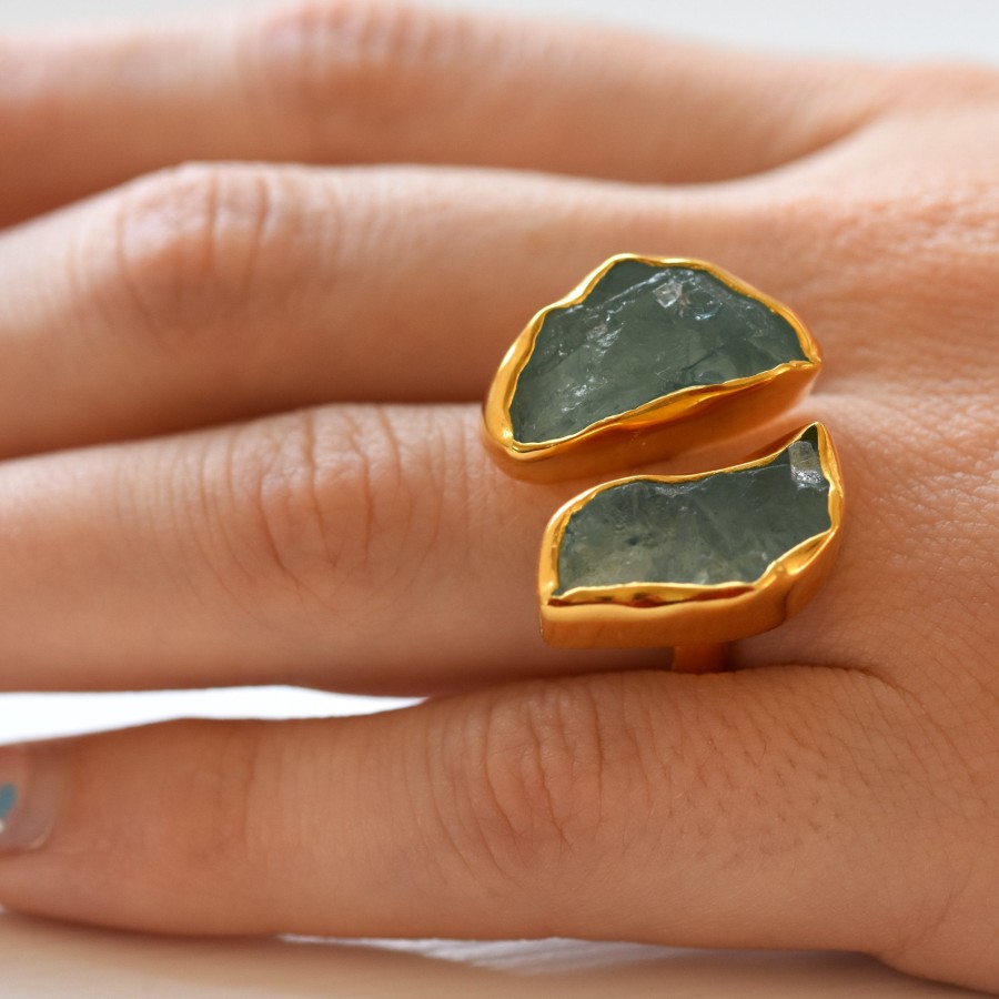 Gem Bazaar Aquamarine Rough Cut Ring | Rings