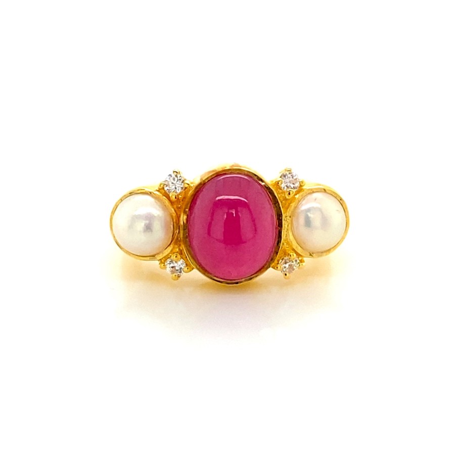 Gem Bazaar Rubies & Pearl Ring | Rings