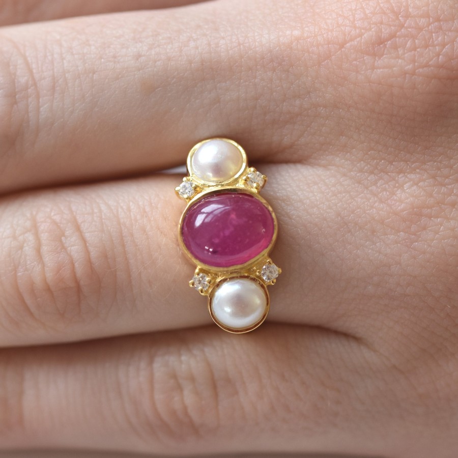 Gem Bazaar Rubies & Pearl Ring | Rings