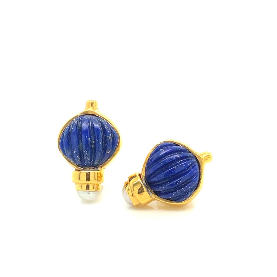 Gem Bazaar Lapis Pearl Studs | Ear Rings