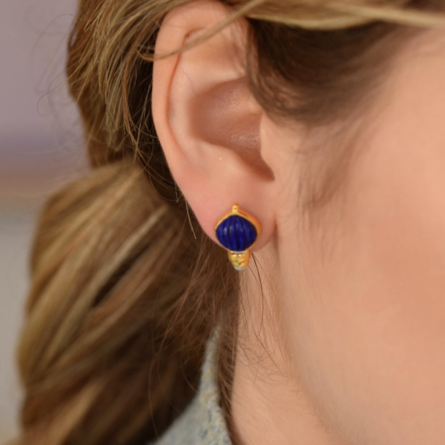 Gem Bazaar Lapis Pearl Studs | Ear Rings