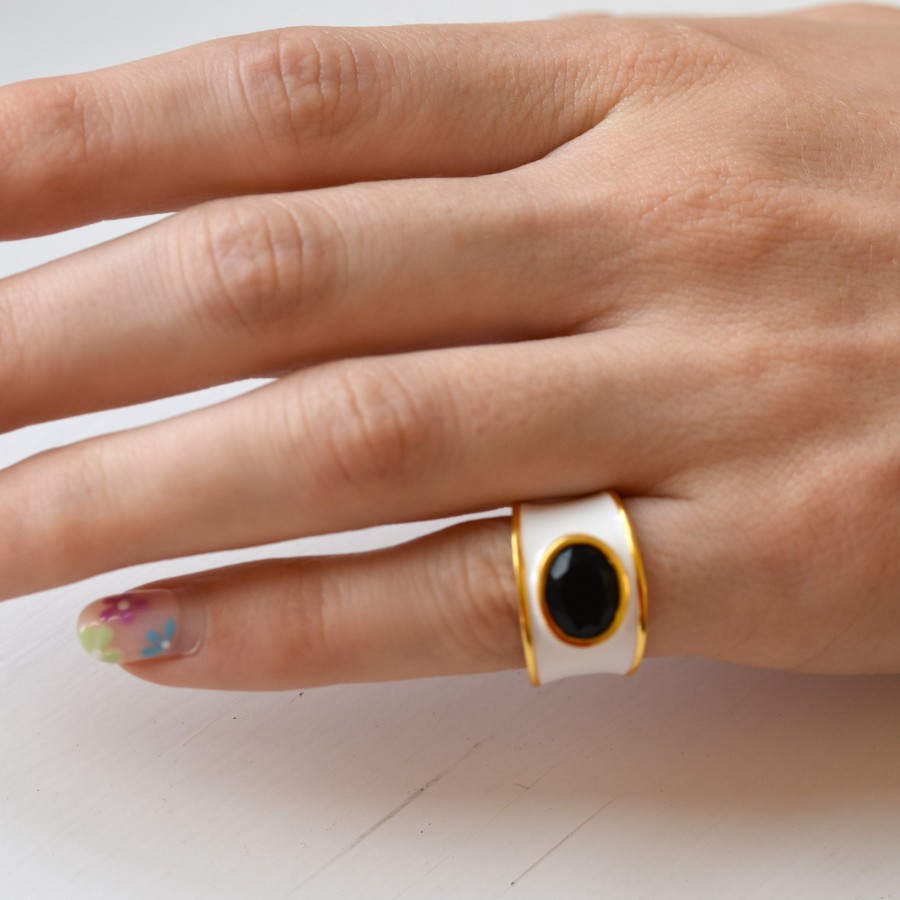 Gem Bazaar Magpie Enamel Ring | Rings