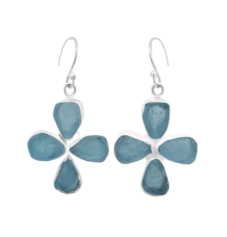 Gem Bazaar Aqua Cross Earrings In Silver | Ear Rings