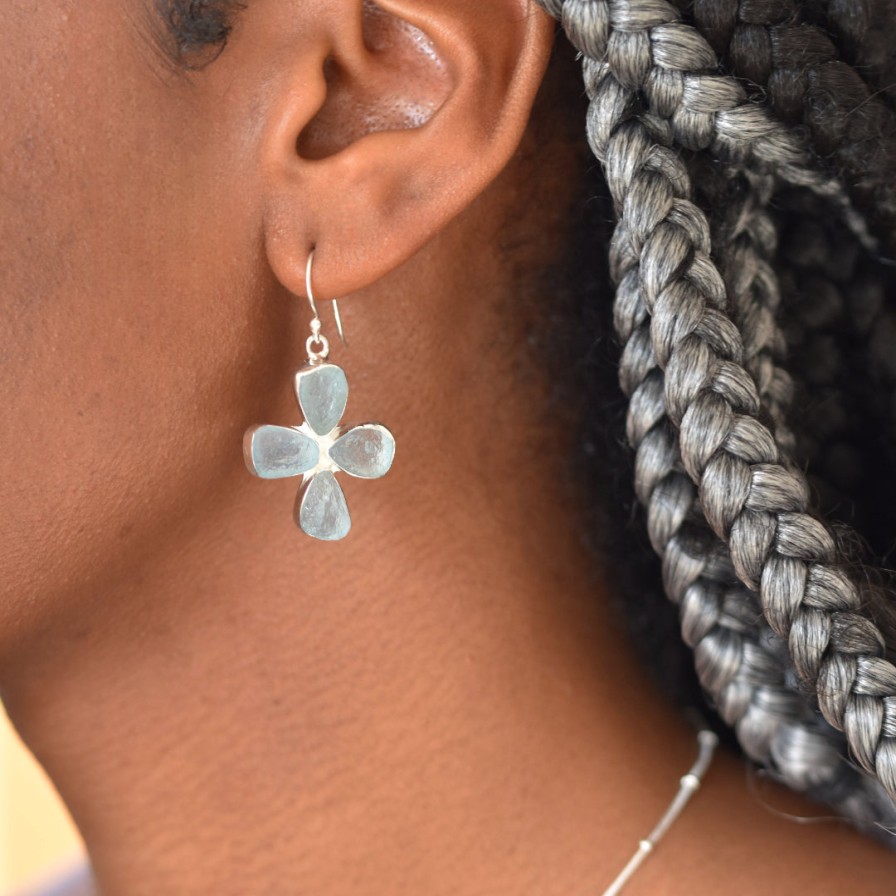 Gem Bazaar Aqua Cross Earrings In Silver | Ear Rings