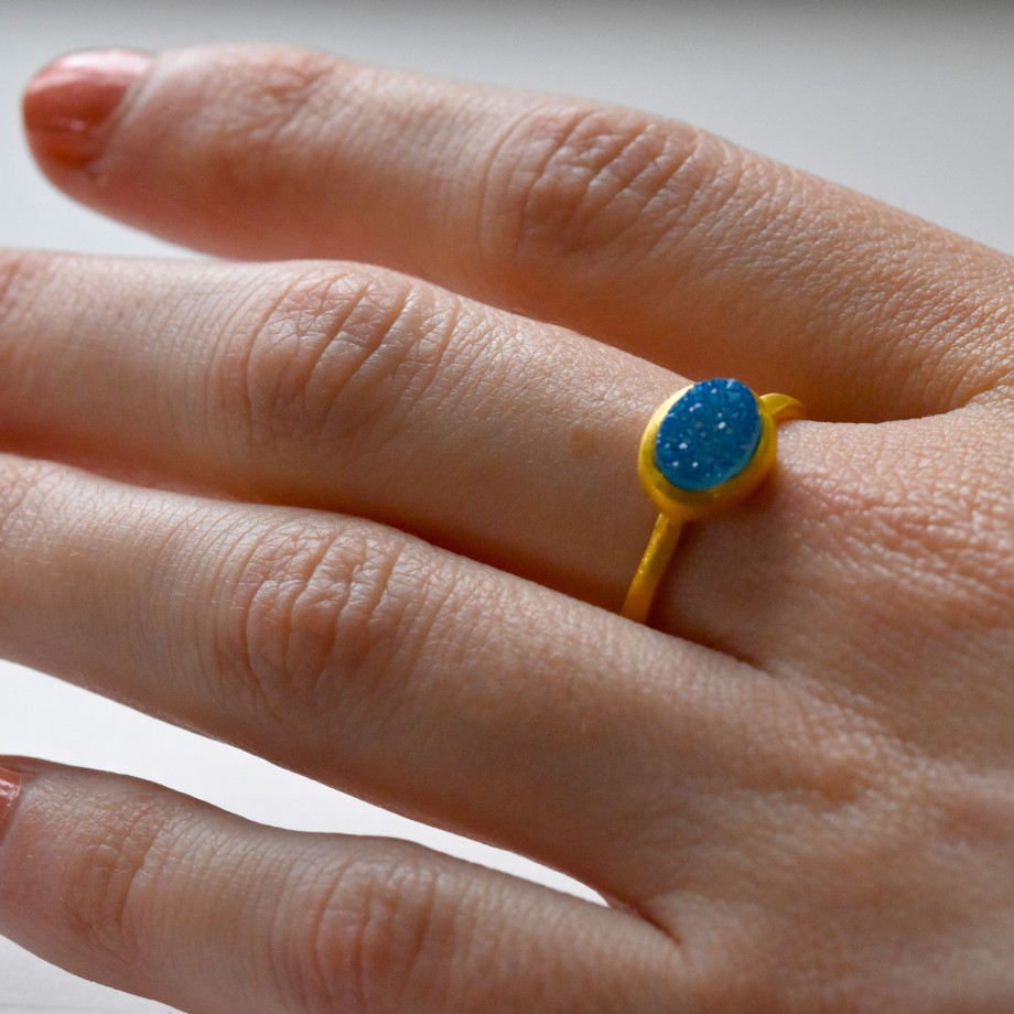 Gem Bazaar Balls Of Fire Stacking Ring In Blue Druzy | Rings