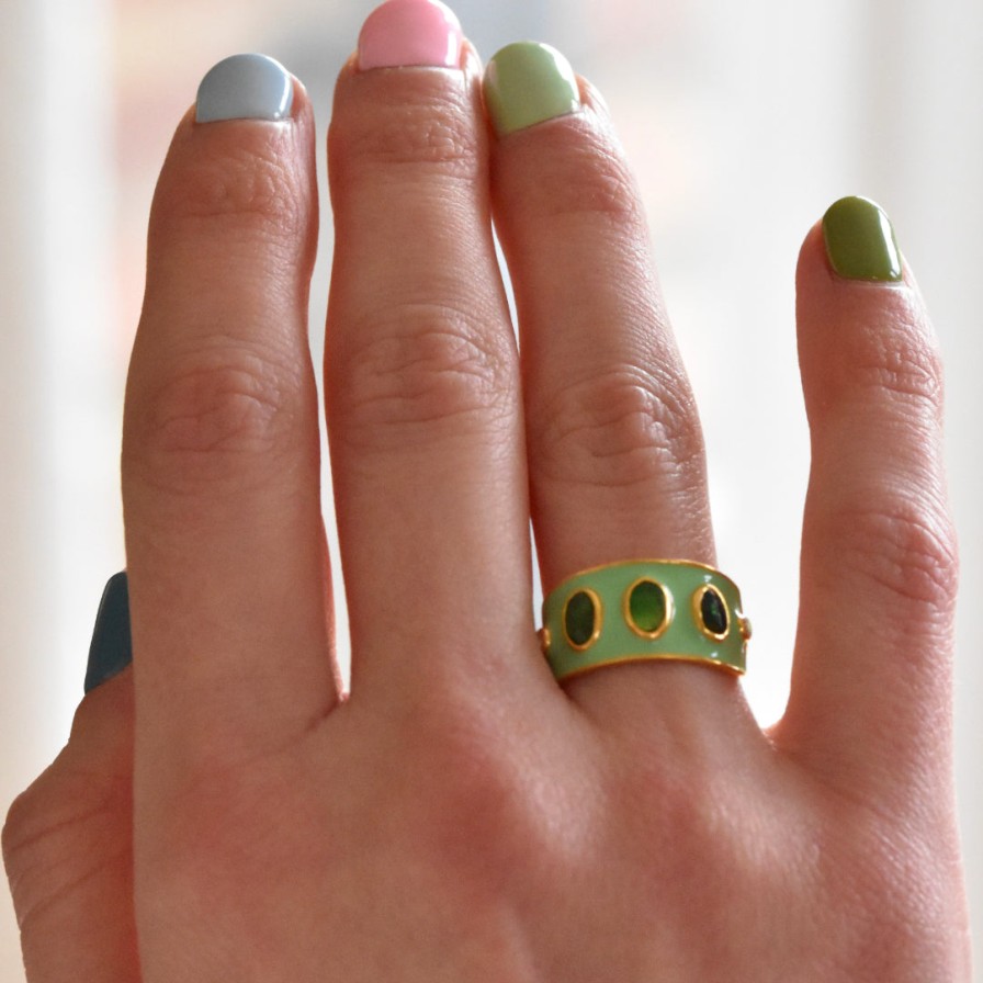 Gem Bazaar Trinity Ring In Green | Rings