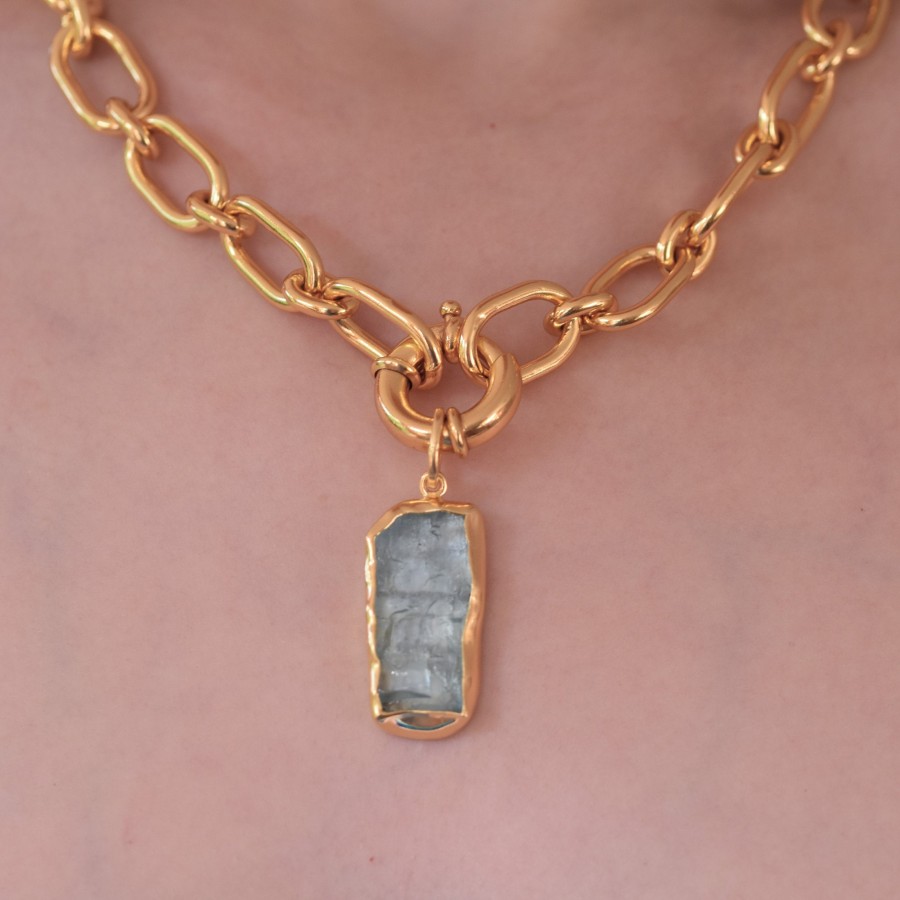 Gem Bazaar Aquamarine And Gold Pendant | Neck Wear