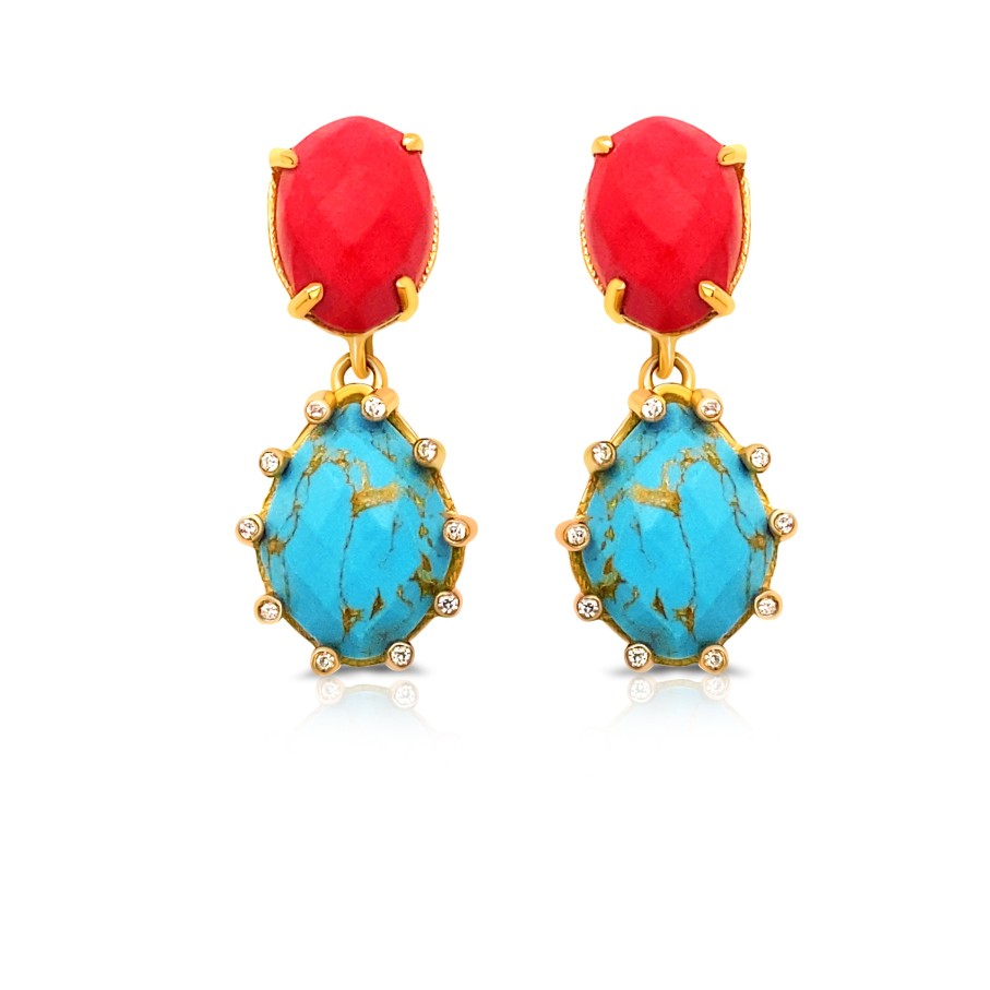 Gem Bazaar Coral & Turqoise Drops | Ear Rings