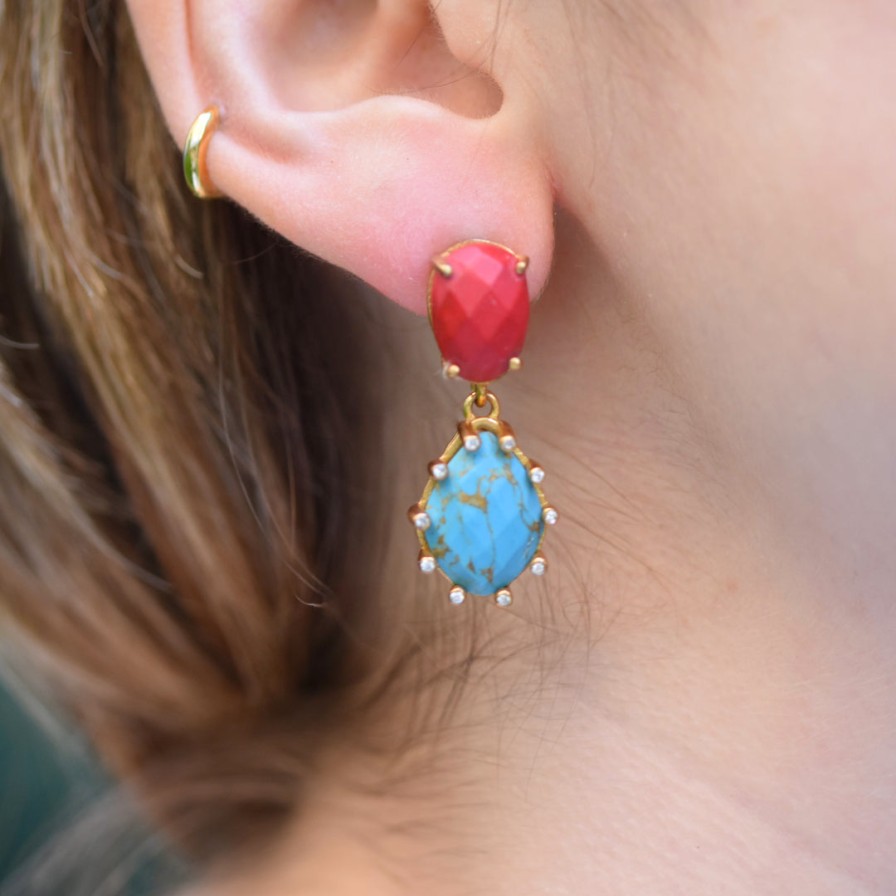 Gem Bazaar Coral & Turqoise Drops | Ear Rings