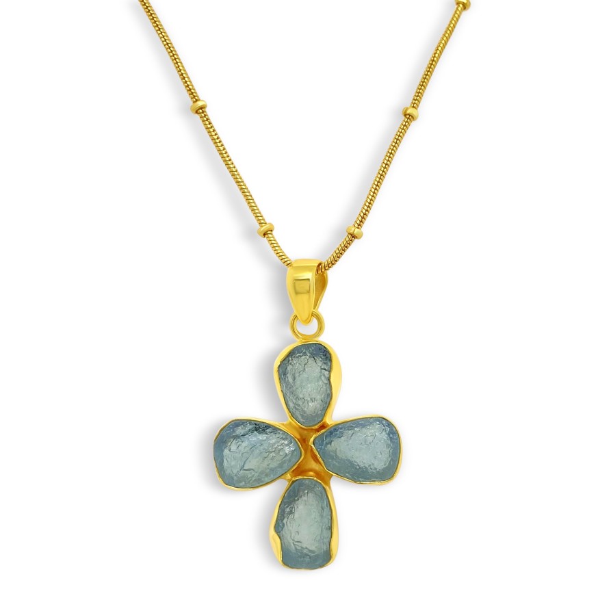 Gem Bazaar Aqua Cross Pendant | Neck Wear