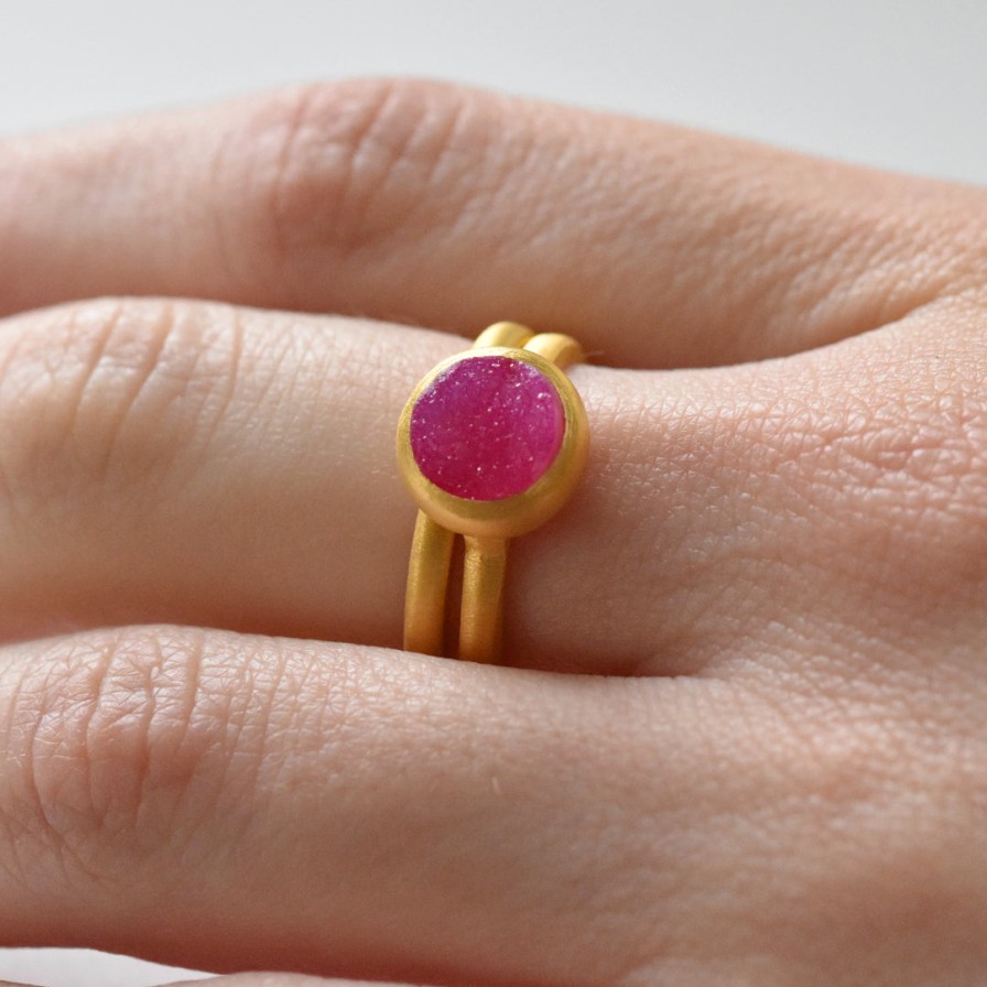 Gem Bazaar Balls Of Fire Stacking Ring In Pink Druzy | Rings