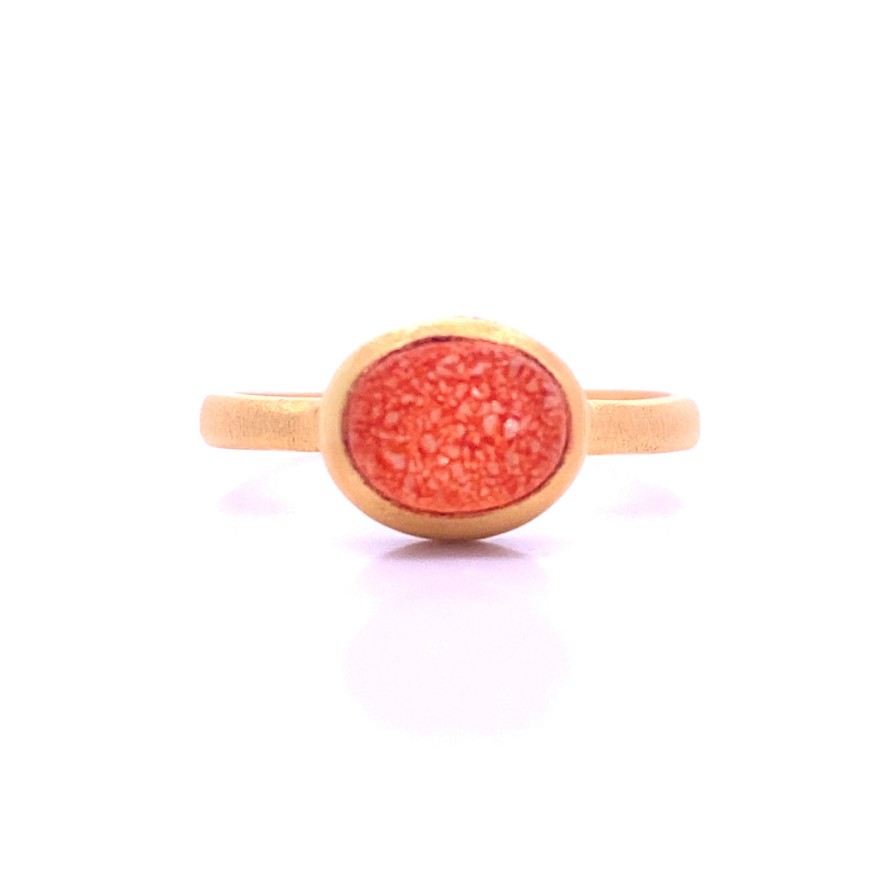 Gem Bazaar Balls Of Fire Stacking Ring In Orange Druzy | Rings