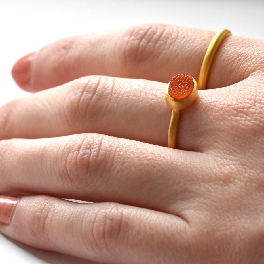 Gem Bazaar Balls Of Fire Stacking Ring In Orange Druzy | Rings